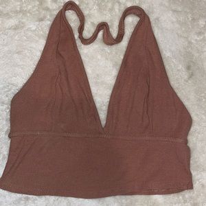 Brown low cut cropped top with open back